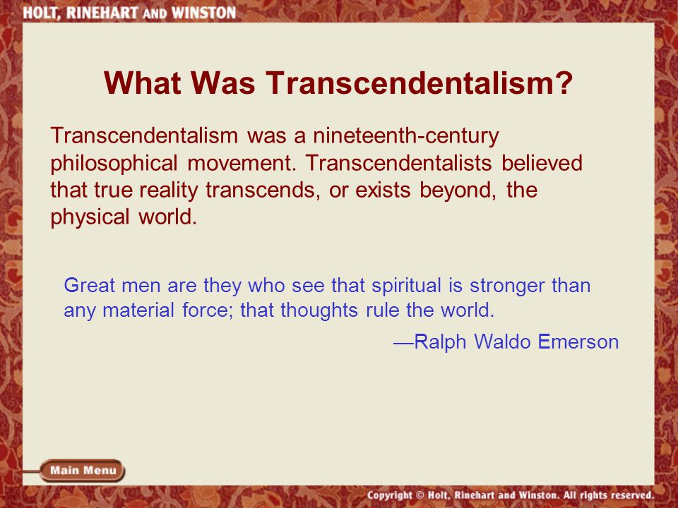 Ralph waldo emersons contribution to the philosophy of transcendentalism